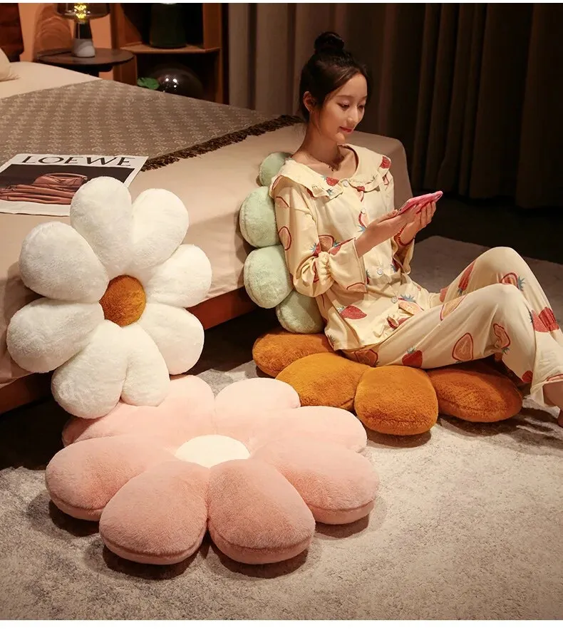 Anyhouz Plush Pillow Dark Pink Flower Shape Stuffed Soft Pillow Seat Cushion Room Decor 50cm