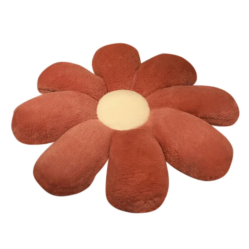 Anyhouz Plush Pillow Dark Pink Flower Shape Stuffed Soft Pillow Seat Cushion Room Decor 50cm