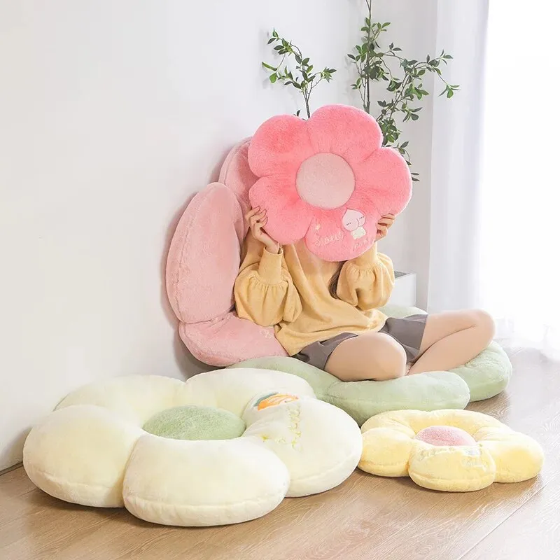 Anyhouz Plush Pillow Green Five Petal Flower Shape Stuffed Soft Pillow Seat Cushion Room Decor 90cm